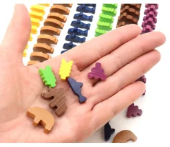 Tout Pour le Jeu 96 pions en bois préhistoire animaux et nourriture à l'âge de pierre