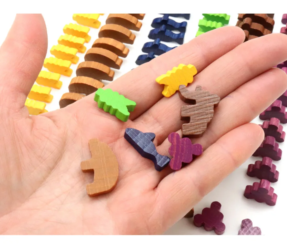 Tout Pour le Jeu 96 pions en bois préhistoire animaux et nourriture à l'âge de pierre