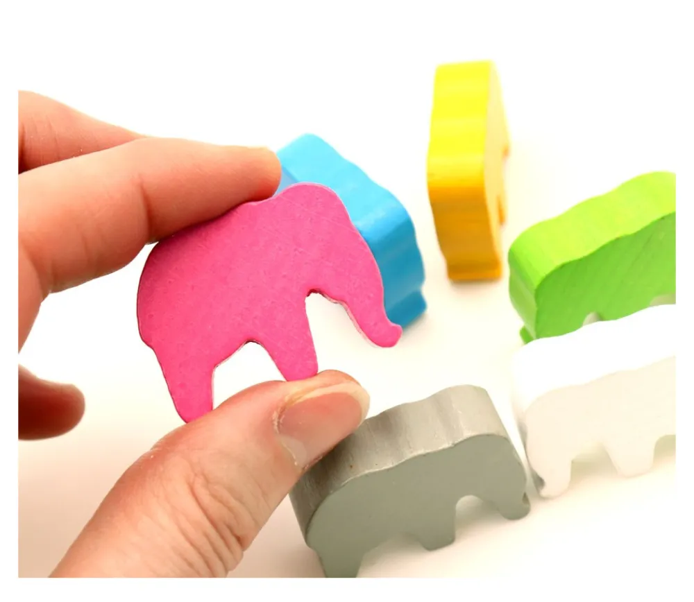 Tout Pour le Jeu 6 Pions éléphants colorés en bois 37 x 28 x 10 mm