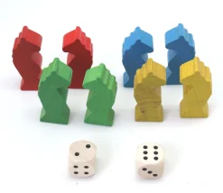 Tout Pour le Jeu 8 pions petits chevaux dada bois 4.5 cm + 2 dés