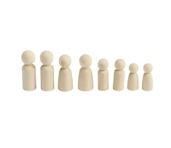 Tout Pour le Jeu 8 pions quilles famille en bois naturel 6 à 9 cm de haut