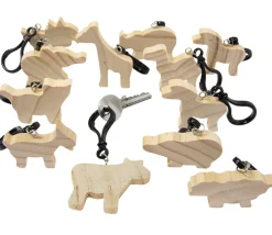 Tout Pour le Jeu 12 Porte clés animaux bois naturel à décorer