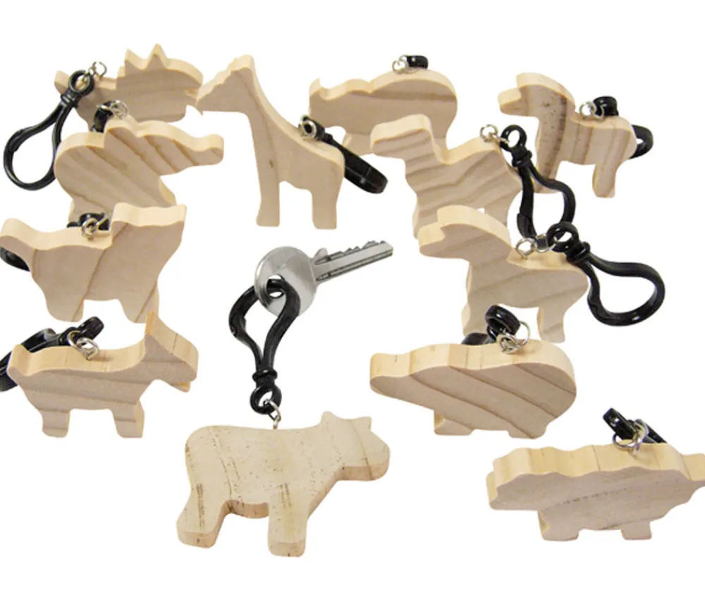 Tout Pour le Jeu 12 Porte clés animaux bois naturel à décorer