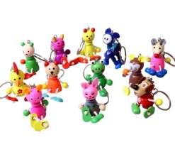 Tout Pour le Jeu 12 Porte-clés animaux bois colorés