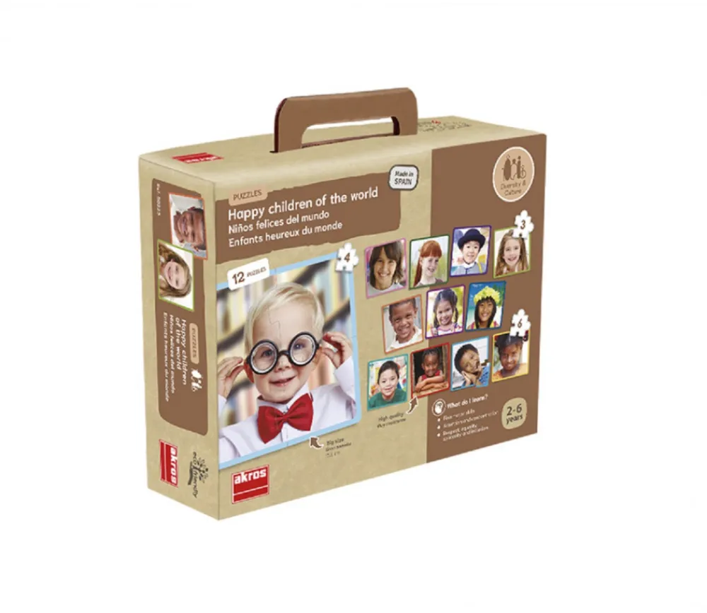 Enfant Tout Pour le Jeu 12 Puzzles Les enfants heureux du monde - 3, 4 et 6 pièces