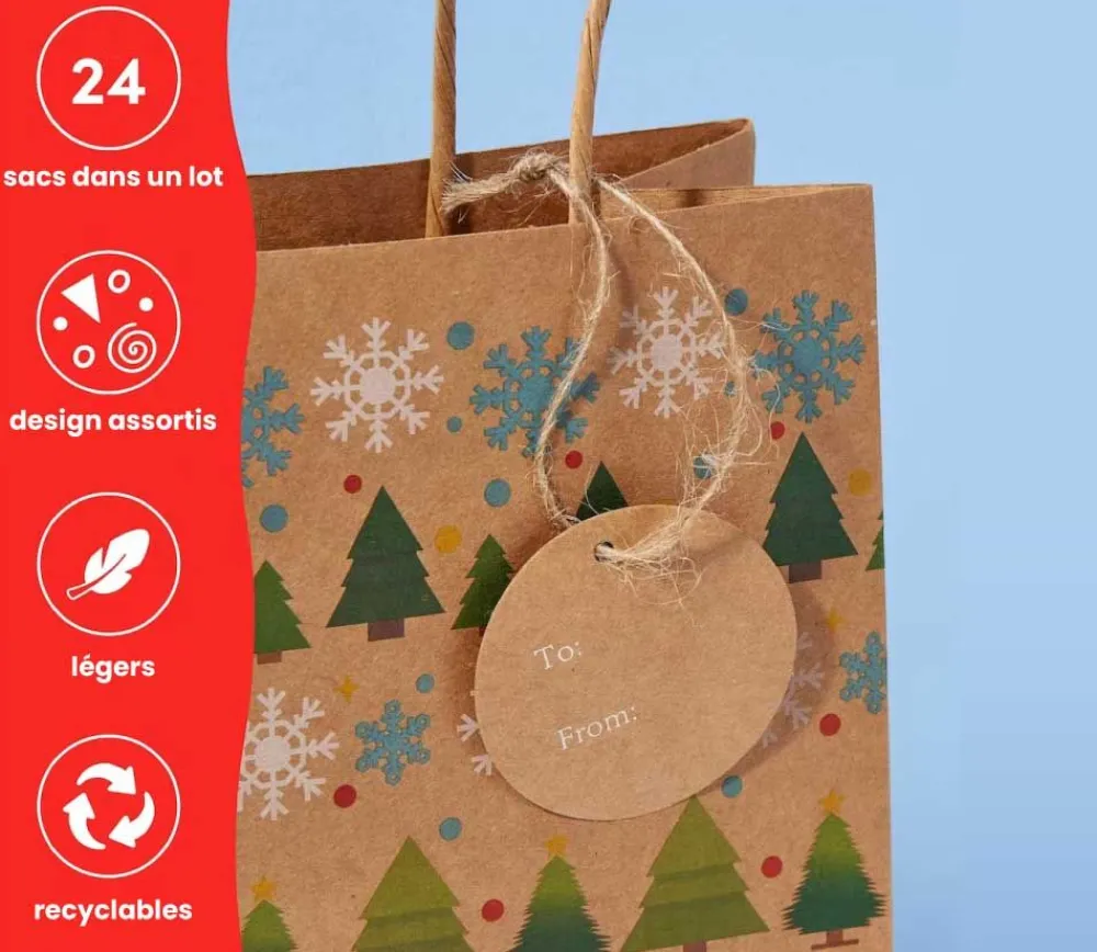 Tout Pour le Jeu 24 Sacs cadeau Noël kraft avec anse à garnir