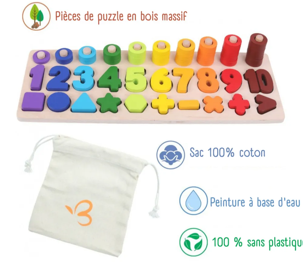Tout Pour le Jeu Abaque arc-en-ciel des chiffres et couleurs tout en bois