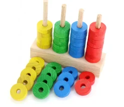 Tout Pour le Jeu Abaque de tri bois - Socle 4 tiges + 40 jetons rouge vert jaune bleu