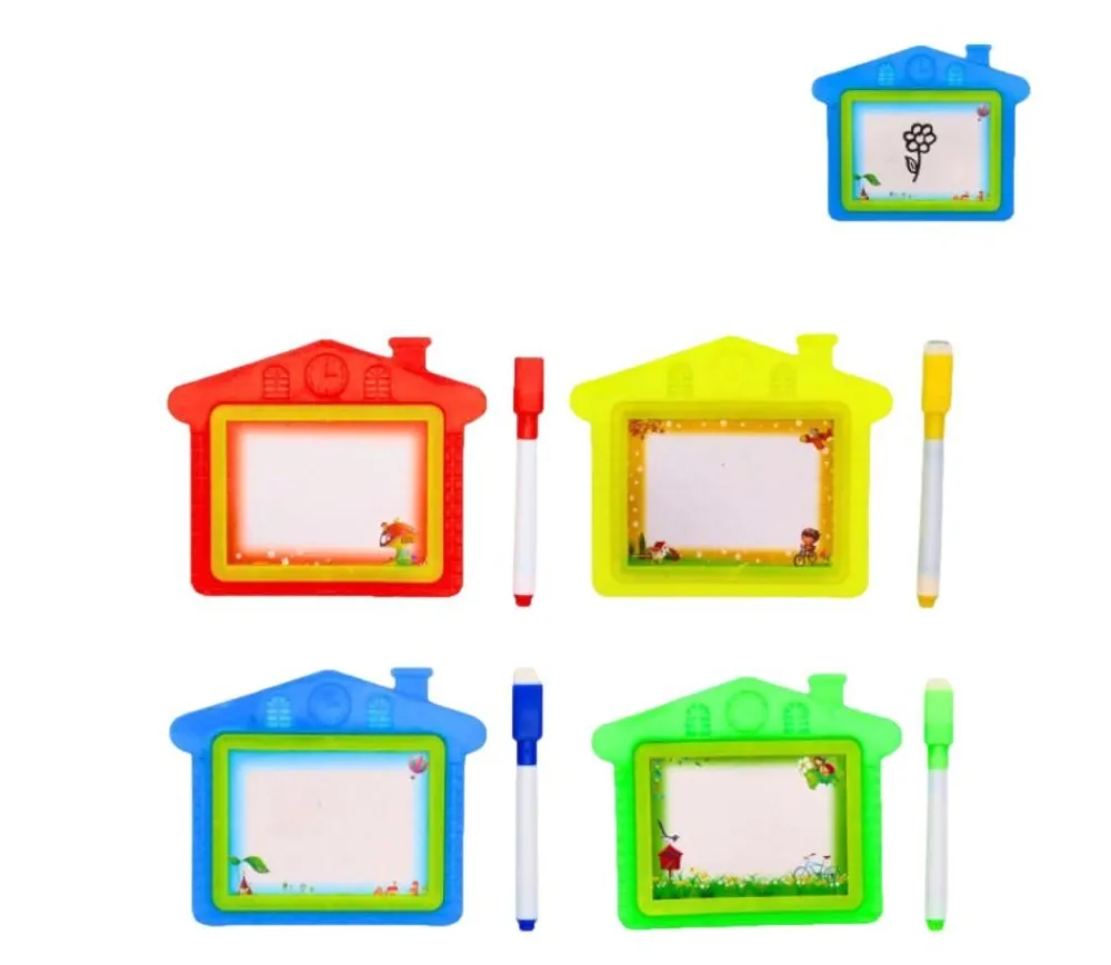 Tout Pour le Jeu Ardoise effaçable blanche forme maison + feutre éponge 11 x 13.5 cm