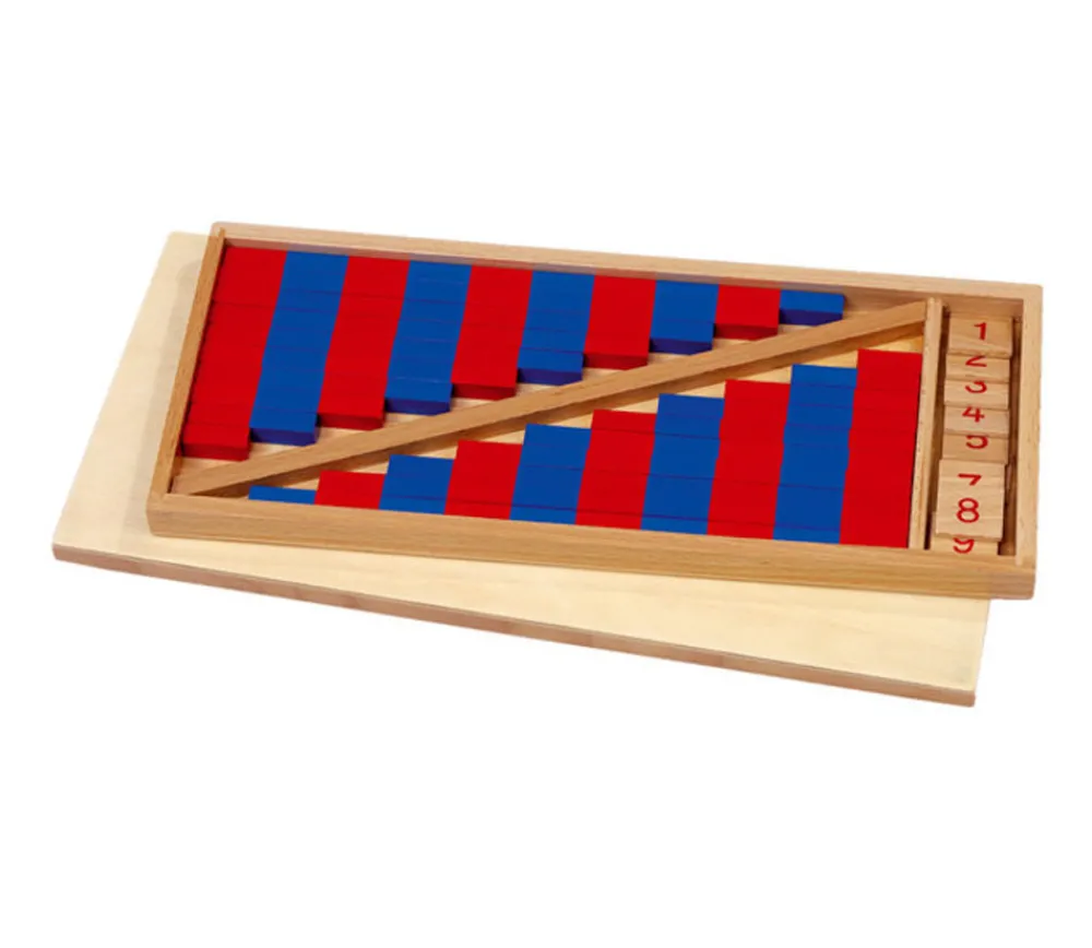Tout Pour le Jeu Barres rouges et bleues Montessori en bois format 25 cm avec tuiles nombres