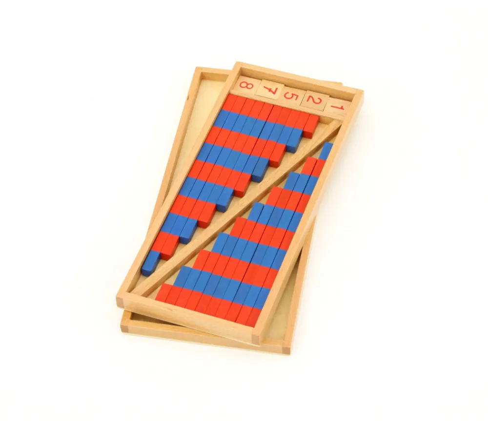 Tout Pour le Jeu Barres rouges et bleues Montessori en bois format 25 cm avec tuiles nombres