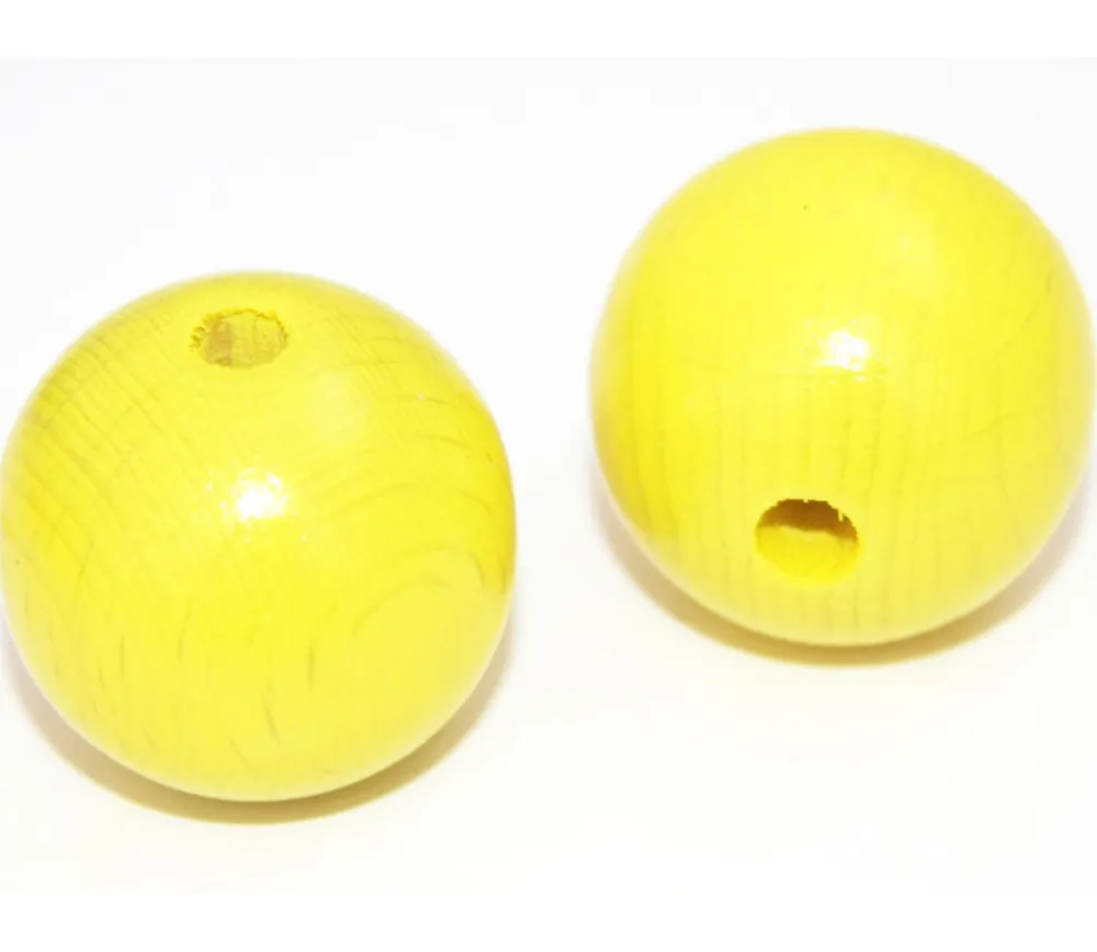 Tout Pour le Jeu Boule percée 3 cm couleur jaune en bois - grosse perle hêtre diamètre 30 mm trou 6 mm