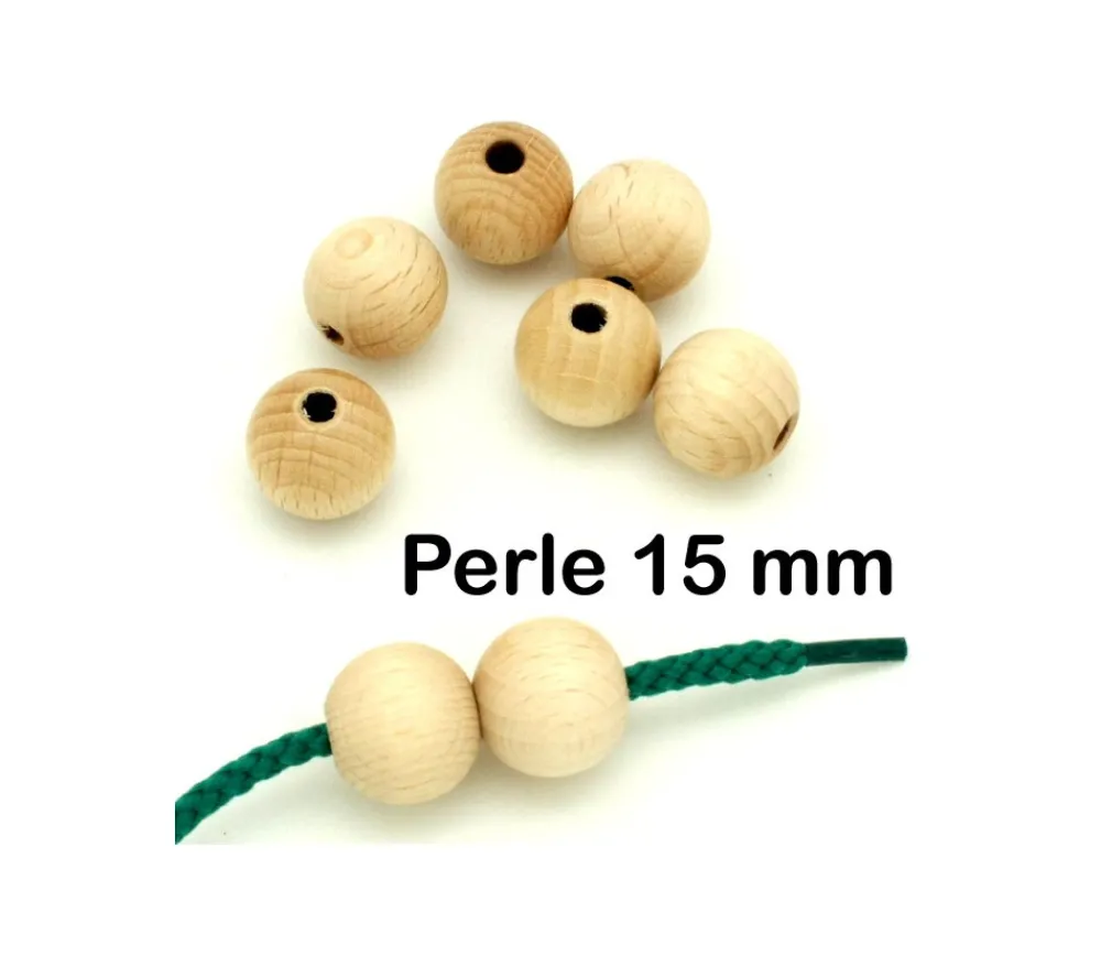 Tout Pour le Jeu Boule percée 1.5 cm en bois - perle trouée hêtre diamètre 15 mm trou de 4 mm