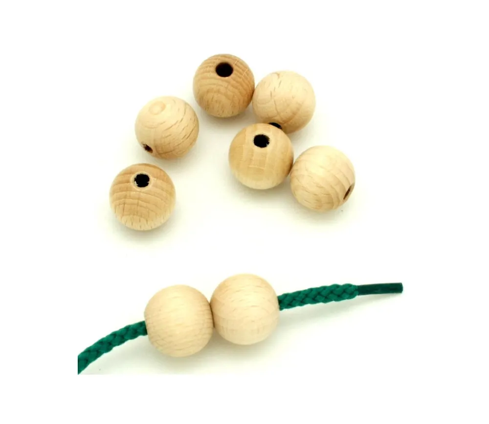 Tout Pour le Jeu Boule percée 1.5 cm en bois - perle trouée hêtre diamètre 15 mm trou de 4 mm