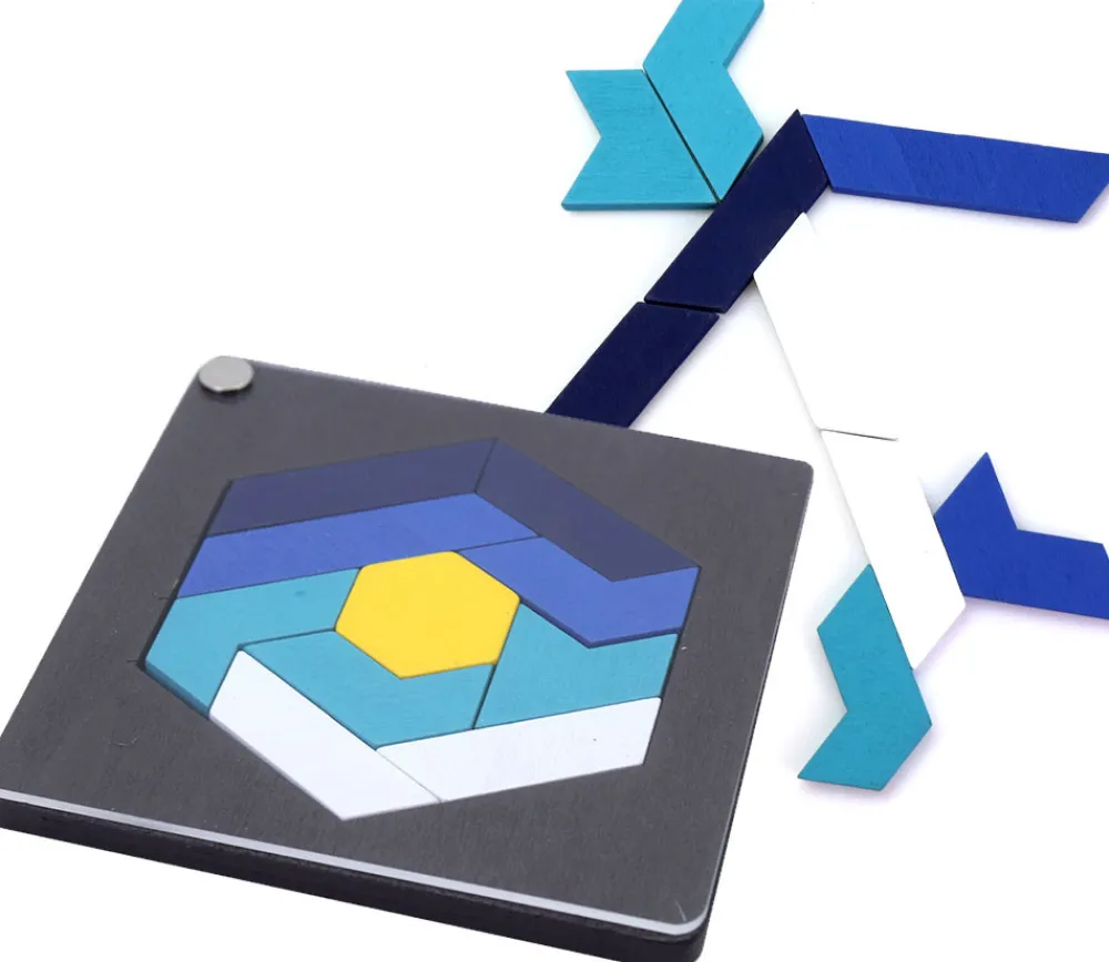 Tout Pour le Jeu Casse-tête hexagone bleu en bois avec sous-verre