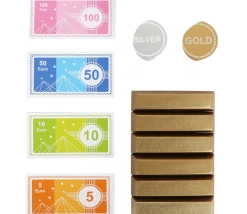 Tout Pour le Jeu Coffre fort en bois avec argent factice - 68 pièces.