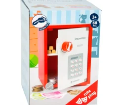 Tout Pour le Jeu Coffre fort en bois avec argent factice - 68 pièces.