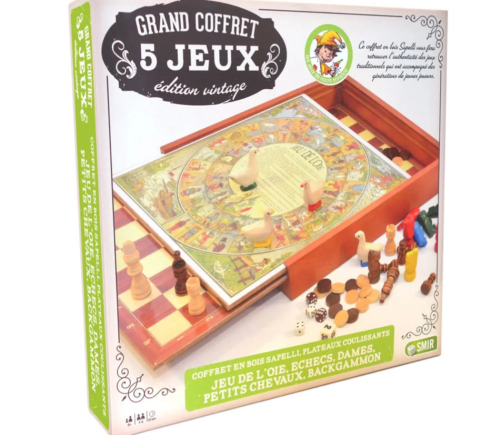 Tout Pour le Jeu Coffret bois 5 jeux vintage traditionnels