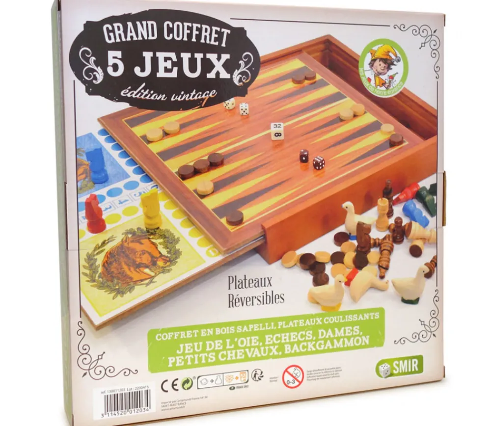 Tout Pour le Jeu Coffret bois 5 jeux vintage traditionnels