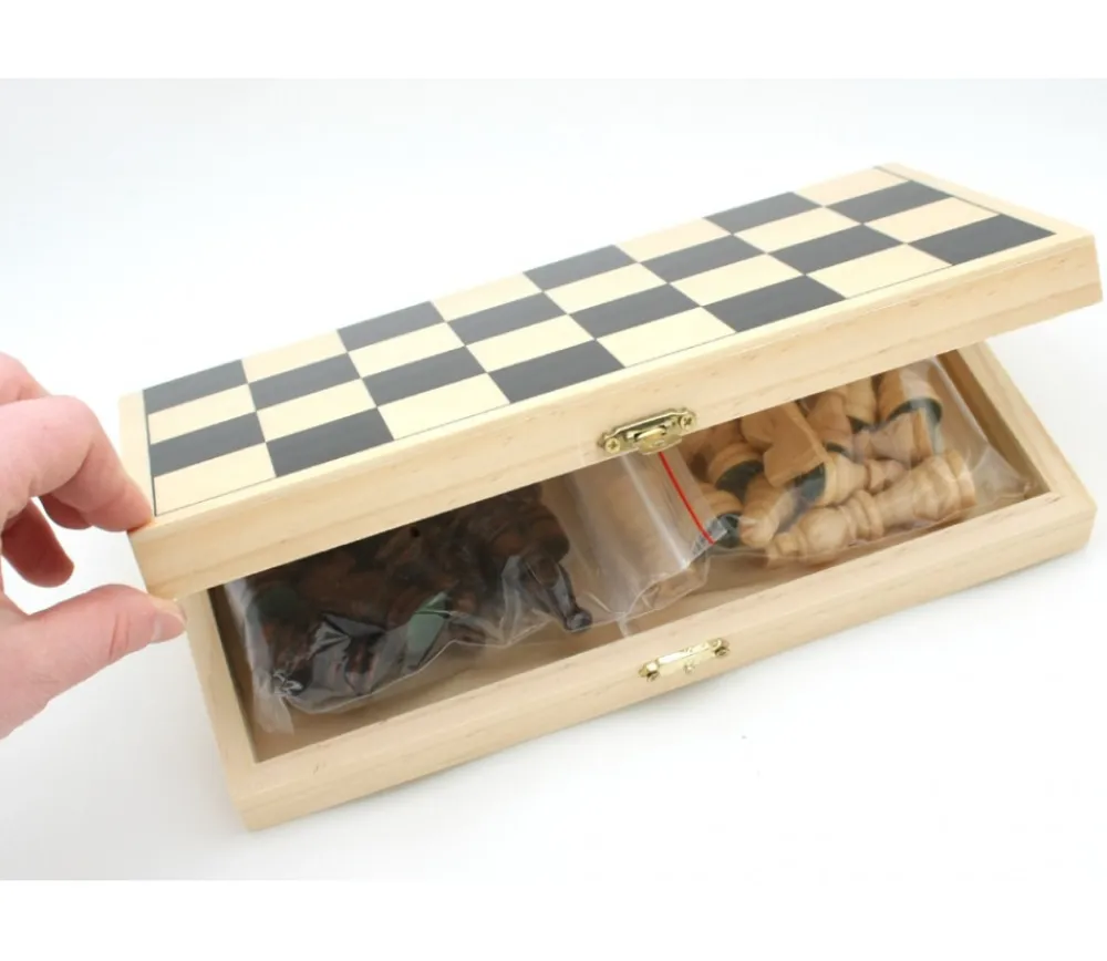 Tout Pour le Jeu Coffret échec complet pliable 26 cm : plateau bois + 32 Pièces bois