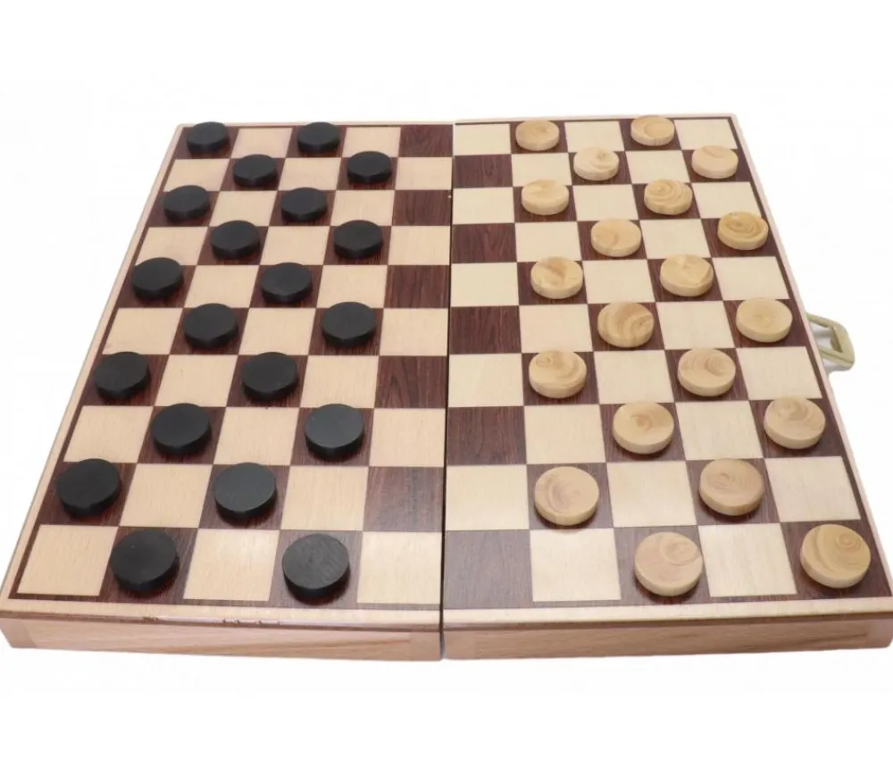 Tout Pour le Jeu Coffret Jeu de dames bois plateau 30 cm pliable + 40 pions - fabrication France