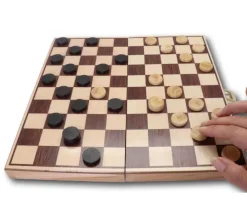 Tout Pour le Jeu Coffret Jeu de dames bois plateau 30 cm pliable + 40 pions - fabrication France