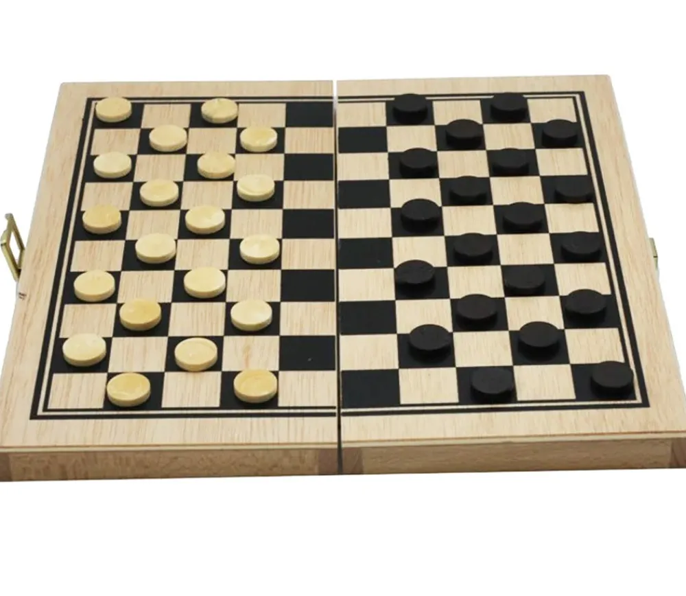 Tout Pour le Jeu Coffret Jeu de dames bois plateau 30 cm pliable + 40 pions - fabrication France