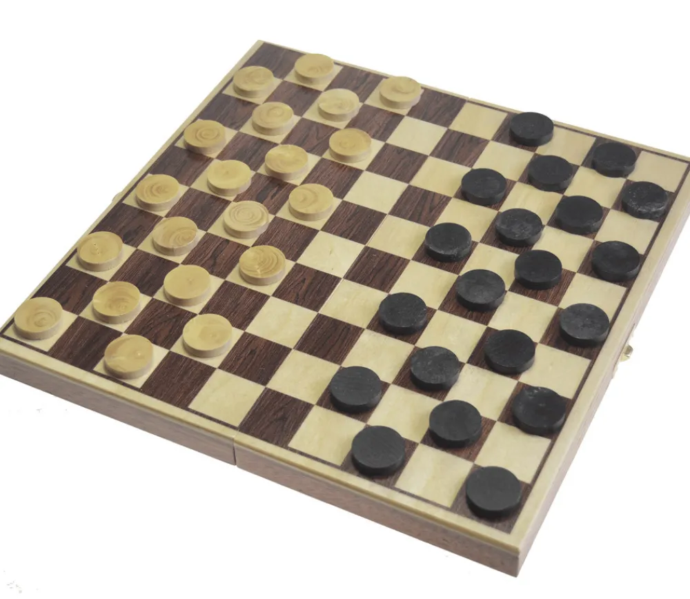 Tout Pour le Jeu Coffret Jeu de dames bois plateau 30 cm pliable + 40 pions - fabrication France