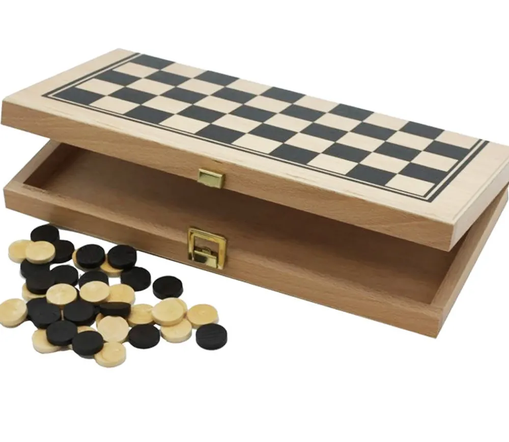 Tout Pour le Jeu Coffret Jeu de dames bois plateau 30 cm pliable + 40 pions - fabrication France