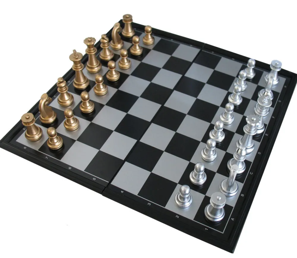 Tout Pour le Jeu Coffret petit jeu Echecs magnétiques de voyage 25 cm or-argent
