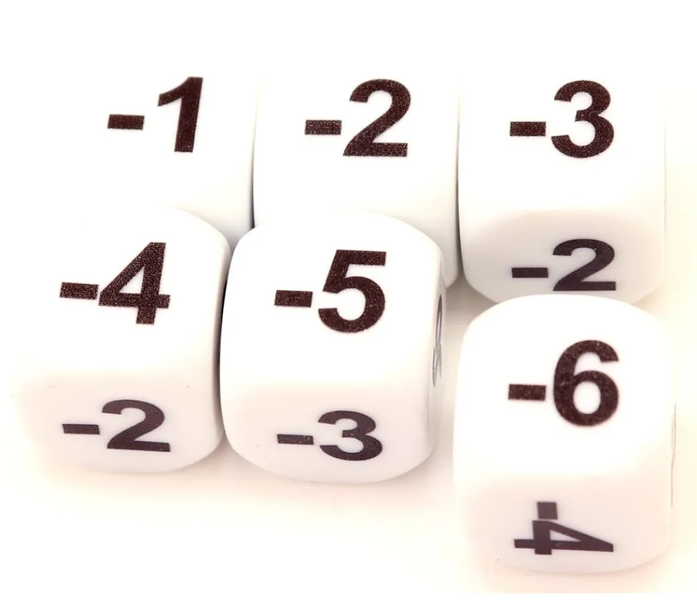 Tout Pour le Jeu Dé -1 -2 -3 -4 -5 -6 chiffres négatifs en 16 mm BLANC