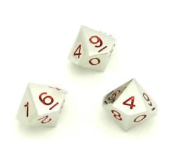 Tout Pour le Jeu Dé 10 faces en métal argenté 0 à 9 chiffres rouges 20 mm