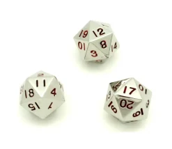 Tout Pour le Jeu Dé 20 faces en métal argenté chiffres rouges 20 mm