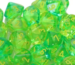 Tout Pour le Jeu Dé 10 faces translucide vert chiffres jaunes