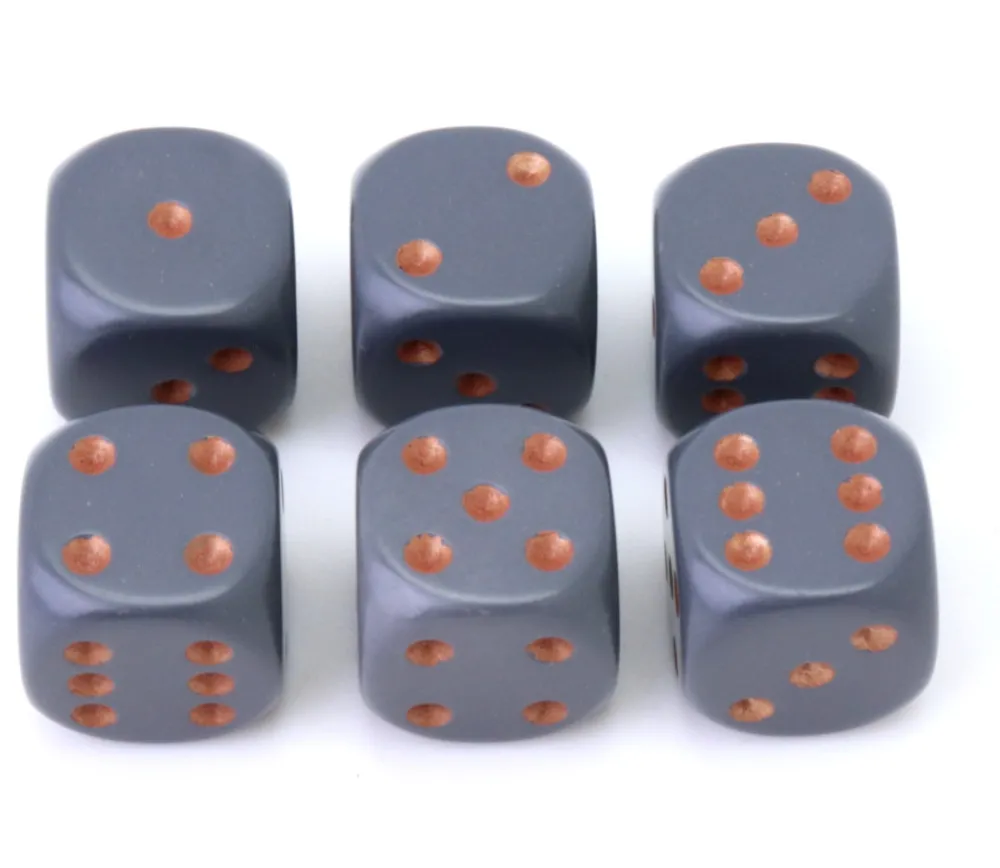 Tout Pour le Jeu Dé à jouer 16 mm opaque gris foncé points cuivrés Chessex