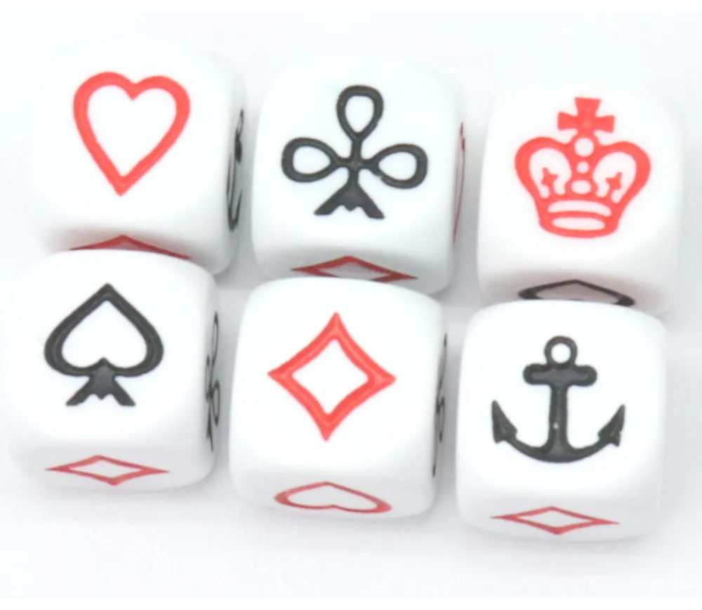 Tout Pour le Jeu Dé à jouer Belote ancre couronne 16 mm avec atout coeur, pique, carreau et trèfle