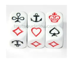 Tout Pour le Jeu Dé à jouer Belote ancre couronne 16 mm avec atout coeur, pique, carreau et trèfle