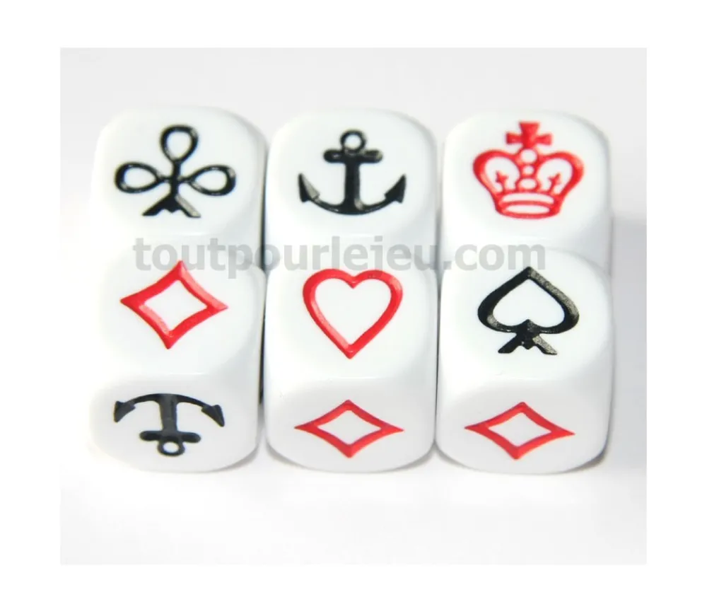 Tout Pour le Jeu Dé à jouer Belote ancre couronne 16 mm avec atout coeur, pique, carreau et trèfle