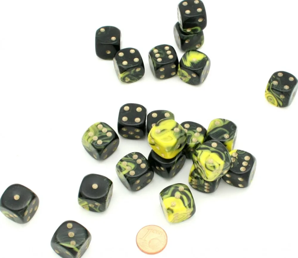 Tout Pour le Jeu Dé à jouer marbré jaune/noir 16 mm