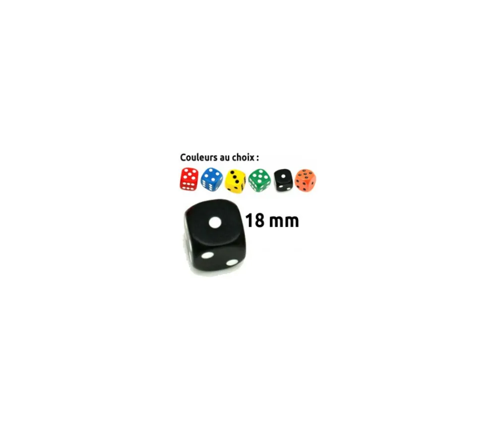 Tout Pour le Jeu Dé à jouer noir ou couleurs 18 mm points de 1 à 6 pour jeu de société à l'unité