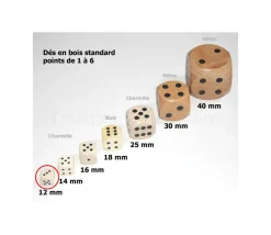 Tout Pour le Jeu Dé bois 12 mm en charmille de 1 à 6 pour jeu de société