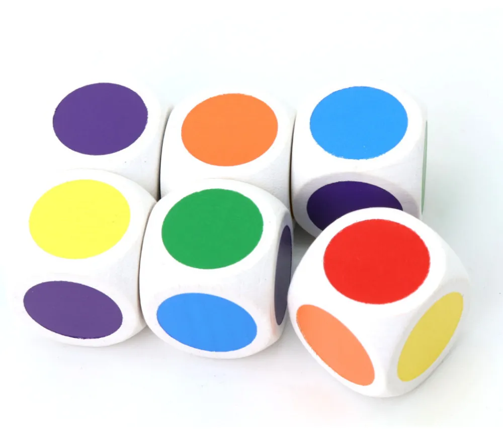 Tout Pour le Jeu Dé bois 6 points couleurs 20 mm rouge, vert, jaune, bleu, violet, orange