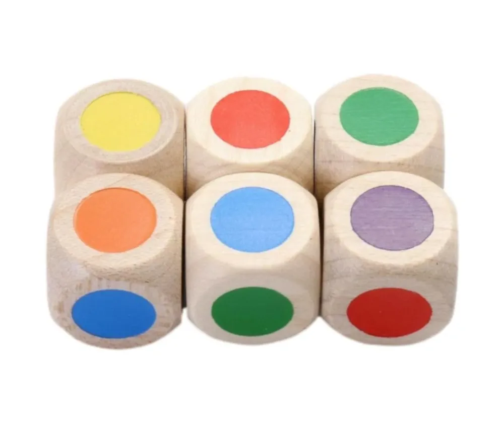 Tout Pour le Jeu Dé bois 6 points couleurs 18 mm rouge, vert, jaune, bleu, violet et orange