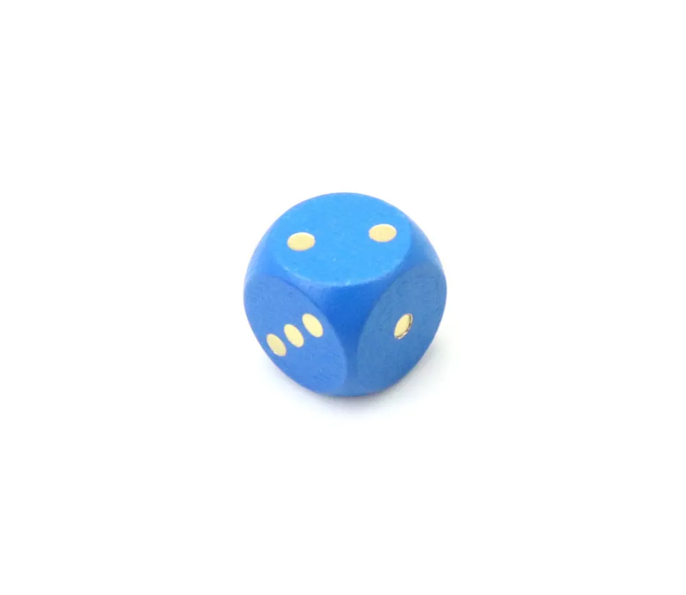 Tout Pour le Jeu Dé bois bleu 16 mm points dorés de 1 à 6 pour jeu de société