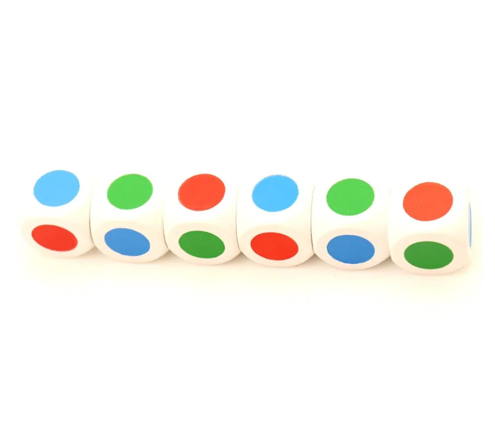 Tout Pour le Jeu Dé bois faces 3 couleurs 16 mm rouge, vert, bleu, rouge, vert, bleu