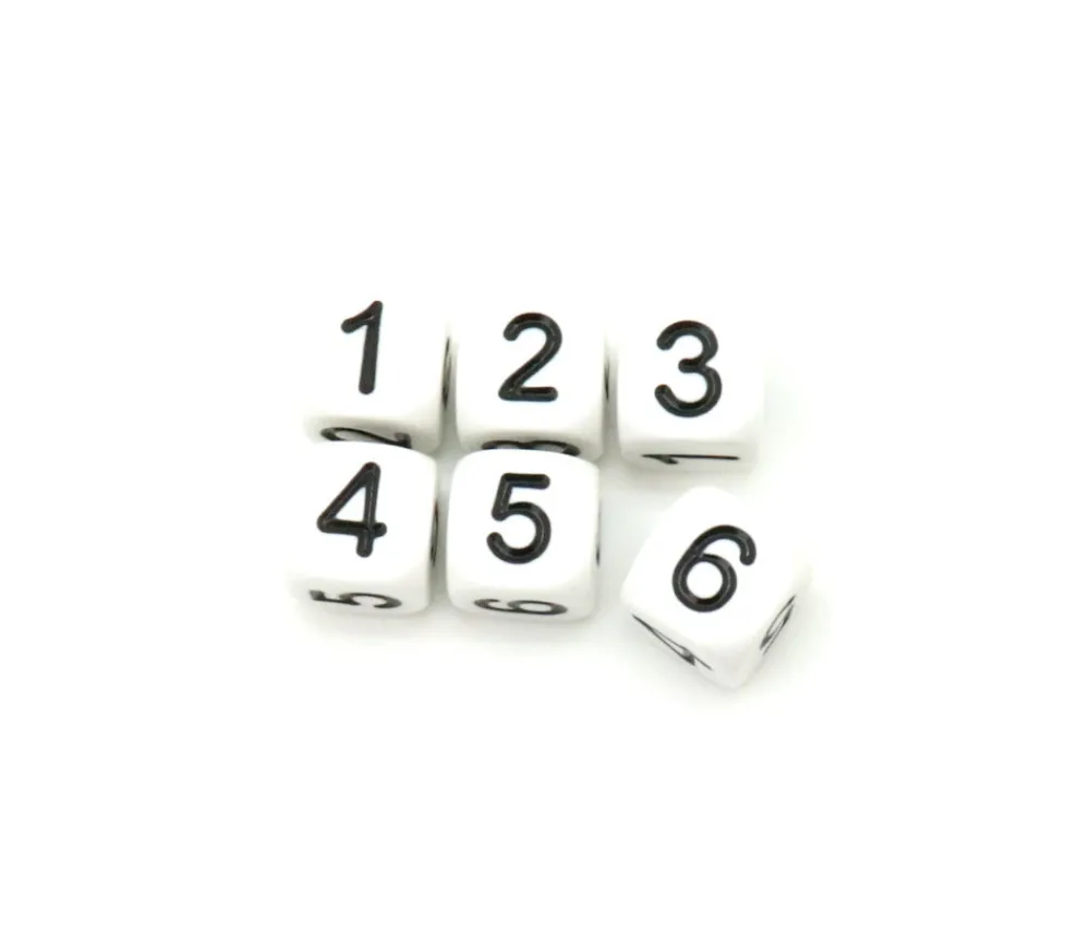 Tout Pour le Jeu Dé chiffres 123456 en 16 mm BLANC écriture noire