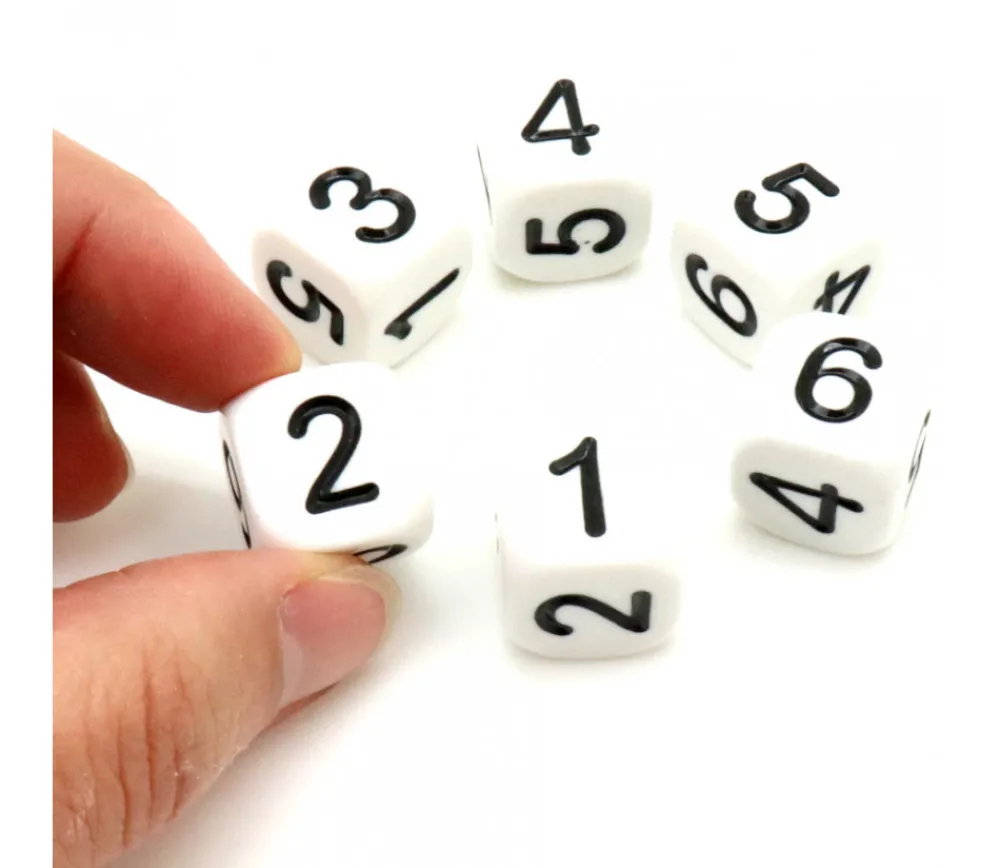 Tout Pour le Jeu Dé chiffres 123456 en 16 mm BLANC écriture noire