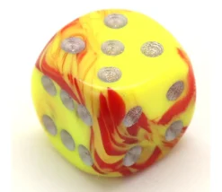 Tout Pour le Jeu Dé design jaune rouge peps effet artistique 15 mm points argentés