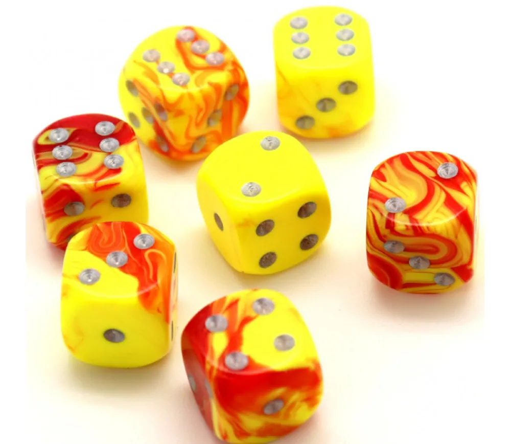 Tout Pour le Jeu Dé design jaune rouge peps effet artistique 15 mm points argentés