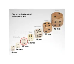 Tout Pour le Jeu Dé en bois 16 mm de 1 à 6 pour jeu de société